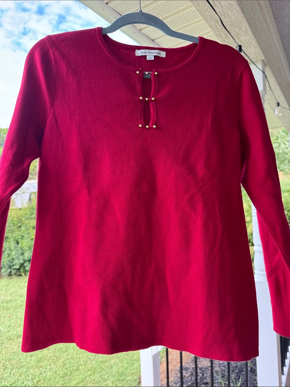 Mercer Street Studio Red Long-Sleeve Knit Top with Gold Bead Detail